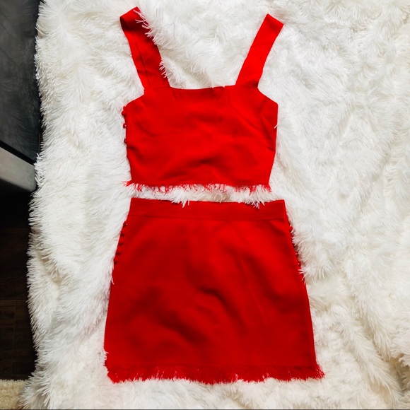 Honey Punch Dresses & Skirts - Two piece red skirt & crop top